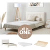 Image de Lit rembourré Homestyle4u 140 x 200 cm avec matelas OEKO-TEX® Standard 100 et sommier à lattes, lit double avec dossier, bouclé beige