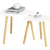 Image de Sobuy - Lot De 2 Tables Basses Gigognes, Pieds En Bambou Naturel, Design Moderne, Plateau Blanc En Mdf, Tables D'Appoint Multifonction Pour Salon ® Fbt74-w