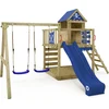 Image de WICKEY Tour de jeux Smart Cave avec balançoire & toboggan, cabane avec bac à sable, échelle d'escalade & accessoires de jeu - bleu