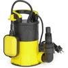 Image de Wiltec Pompe à eau immergée à aspiration plate 400 W   Jusqu’à 1 mm   8000 l/h   Refoulement max. 5 m, profondeur max. 7 m   Interrupteur à flotteur, Thermorégulateur   Pompe submersible Eau propre