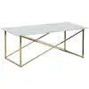 Image de Beliani - Table Basse Emporia 50 X 100 Cm Effet Marbre En Verre Et Acier Blanc Et Doré