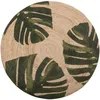 Image de Beliani   Tapis Rond En Jute Beige Et Vert À Motif Botanique   Ø 140 Cm   Tapis Tressé Pour Chambre Et Salon Au Style Bohème