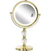 Image de BELIANI Miroir de maquillage en métal doré rond double face rotatif avec support lumineux LED grossissement 5x Miroir de maquillage moderne miroir de table