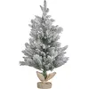 Image de Arbre de Noël artificiel enneigé avec lumières dans un sac de jute 90 cm Vert Maligne Lumarko