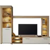 Image de Ensemble meuble TV LOGO   1 porte   LED   chêne clair et mélaminé blanc mat   240 x 41 x 185 cm