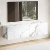 Image de WOHNLING Meuble bas suspendu aspect marbre blanc 120x30x30 cm Meuble TV Table TV avec portes battantes Meuble TV moderne Meuble TV mural Commode TV Commode TV