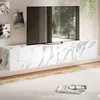 Image de Meuble tv bas suspendu aspect marbre blanc 160x30x30 cm, meuble tv design avec portes pliantes moderne, meuble tv mural, meuble tv à tiroirs, meuble tv à tiroirs | Wohnling