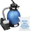 Image de Pompe filtre à sable 9.600 l/h système filtration eau piscine 450W IPX5 boules filtrantes 1000g inclus vanne 7 voies fonctions bassin