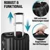 Image de MONZANA® Ensemble de 3 valises avec serrure, organiseur de linge, balance de voyage, sangle, poignées en gel, roulettes jumelées, pieds de support, valises à roulettes, valises à coque rigide M-L-XL, couleur : noir