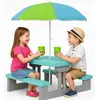 Image de Spielwerk® Salon de jardin pour enfants - Vert Menthe - Table Pique-nique avec banc et parasol - Idéal pour activités extérieures, goûter d'anniversaire, bac à sable, loisirs et jeux