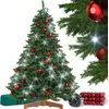 Image de CASARIA® Sapin de Noël artificiel Premium 150cm lot 54 boules de Noël rouge guirlande lumineuse LED 20m blanc-froid pied bois certifié FSC® arbre de Noël PE PVC