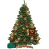 Image de CASARIA® Sapin de Noël artificiel Premium 180cm lot 100 boules de Noël rouge guirlande lumineuse LED 40m blanc-chaud pied bois certifié FSC® arbre de Noël PE PVC