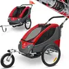 Image de KESSER® Remorque pour enfants, remorque vélo rotative à 360° avec suspension, 2 en 1, fonction poussette. Remorque vélo pour enfants + harnais 5 points. Remorque vélo poussette pour 1 à 2 enfants, poids maximal 40 kg