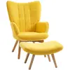 Image de Fauteuil à oreilles HOMCOM avec repose-pieds, fauteuil relax, fauteuil rembourré aspect velours côtelé, jaune