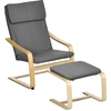 Image de Fauteuil relax HOMCOM avec repose-pieds, accoudoirs, revêtement en lin, structure en bois, gris