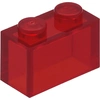 Image de Lego® brique 1x2 3065 - 10 pièces transparent rouge