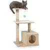 Image de lionto Arbre à chat, 85 cm Arbre à chat & de jeu compact avec grotte, 2 plateaux, balle en peluche & troncs en sisal, avec support mural, beige