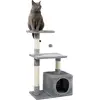 Image de lionto Arbre à chat, 85 cm Arbre à chat & de jeu compact avec grotte, 2 plateaux, balle en peluche & troncs en sisal, avec support mural, gris clair