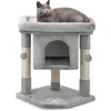 Image de lionto Arbre à chat pour chats 60 cm, avec grotte douillette, boules en peluche & troncs en sisal robustes, peu encombrant & moderne, gris clair