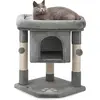 Image de lionto Arbre à chat pour chats 60 cm, avec grotte douillette, boules en peluche & troncs en sisal robustes, peu encombrant & moderne, gris foncé