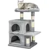 Image de lionto Arbre à chat pour chats 80 cm, avec 2 grottes, lit de repos & balle de jeu, troncs en sisal pour le soin des griffes, gris clair