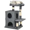 Image de lionto Arbre à chat pour chats 80 cm, avec 2 grottes, lit de repos & balle de jeu, troncs en sisal pour le soin des griffes, gris foncé