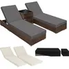 Image de 2 chaises longues en rotin avec structure en aluminium et table, housse de protection incluse - marron