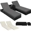 Image de 2 chaises longues en rotin avec structure en aluminium et table, housse de protection incluse - noir