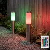 Image de Lot De 2 Lampes Sur Pied D'Extérieur En Acier Inoxydable Rgb Led Jardin Changeant De Couleur De Lumières Gradateur De Lumières