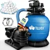 Image de tillvex Système de filtration à sable pour piscine 10 m³/h incl. 800g de boules de filtration bleues | Système de filtration vanne 7 voies & adaptateur 2en1 Ø32mm - 38mm | Filtre de piscine avec indicateur de pression | Filtre à sable pour piscine
