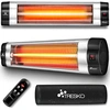 Image de TRESKO Radiateur infrarouge 2500W argenté avec télécommande, minuterie & couvercle | Chauffage radiant terrasse électrique avec 3 niveaux de chauffage | Radiateur terrasse intérieur & extérieur | Radiateur infrarouge mural avec affichage LED Radiateur quartz table à langer