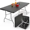 Image de Table De Buffet 182 X 74 X 74 Cm En Aspect Rotin Table De Camping Table De Fête Pour Jardin Terrasse Et Balcon Pliable 6 Personnes Ink. Poignée De Transport - Arebos