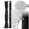 Image de Douche solaire AREBOS 40 L noire avec thermomètre   Douche de piscine et de jardin avec pomme de douche à effet pluie, douchette à main, douche pour les pieds et pomme de douche pivotante à 360°, capot inclus