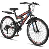 Image de Licorne Bike Strong V Premium Mountainbike en 24 et 26 pouces - vélo pour garçons, filles, femmes et hommes - dérailleur Shimano 21 vitesses - suspension complète