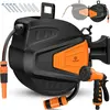 Image de KESSER® : Bobine de tuyau d'arrosage automatique à 180°, avec support mural, incluant un distributeur à 2 voies
