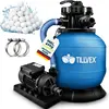 Image de tillvex® Système de filtration à sable pour piscine 7.900L/h incl. 400g de balles de filtration bleues | Système de filtration avec vanne 7 voies & adaptateur 2en1 Ø32mm - 38mm | Filtre de piscine avec indicateur de pression | Filtre à sable pour piscines