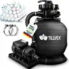 Image de tillvex® Système de filtration à sable pour piscine 7.900L/h incl. 400g de boules de filtration noires | Système de filtration vanne 7 voies & adaptateur 2en1 Ø32mm - 38mm | Filtre de piscine avec indicateur de pression | Filtre à sable pour piscine