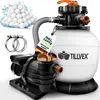 Image de tillvex® Système de filtration à sable pour piscine blanc/orange 13.200L/h jusqu'à 40.000L + 1200g balles de filtration | Système de filtration vanne 7 voies & adaptateur 2en1 Ø32-38mm | Filtre de piscine auto-amorçant | Filtre à sable pour piscine
