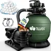 Image de tillvex® Système de filtration à sable pour piscine vert 13.200L/h jusqu'à 40.000L + 1200g de balles de filtration | Système de filtration vanne 7 voies & adaptateur 2en1 Ø32-38mm | Filtre de piscine auto-amorçant | Filtre à sable de piscine