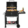 Image de ALIGHTUP Barbecue au charbon de bois Chariot de barbecue avec étagères latérales, couvercle, roues, 116x57x108cm
