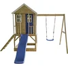 Image de Wendi Toys Maison en bois sur pilotis Alpaga avec toboggan, balançoire et bac à sable Nature 290x350x242 cm