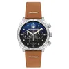 Image de Spinnaker Hull Chronographe Homme 42mm Montre Meca-Quartz avec Bracelet en Cuir véritable SP-5068, Fumee Black, Bracelet en occasion ou reconditionné