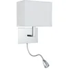 Image de Applique Orientable, Support Mural 2 Lampes, Bras Flexi Led, Chrome, Abat-jour Blanc