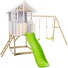 Image de Maisonnette Modulable Sur Pilotis Avec Balcon, Glissière Et Deux Balançoires Perce-neige En Bois Fsc®