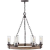 Image de Elstead Sawyer Suspension Sawyer À 6 Bras Multiples, Effet Bois, Verre Clair Bullé, Ip44