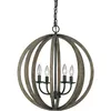 Image de Allier - Pendentif De Plafond Cage Sphérique 4 Lumières Bois Foncé, Fer Antique, E14 - Elstead