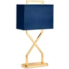 Image de Lampe de table avec abat-jour Cross bleu marine et doré, 1xE27x60W, tissu, dimensions : 67,8 x 35 x 17 cm, IP20, Elstead
