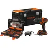 Image de BLACK & DECKER Perceuse-visseuse à percussion sans fil 18V 2 vitesses, avec 104 accessoires + coffret