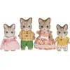 Image de Figurines articulées Sylvanian Families Striped Cat Family Set 5180 Lot de 4 (mère, père, fils, fille) Tenues amovibles Beige/Rose - Neuf