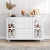 Image de Merax Commode Sideboard avec portes vitrées en miroir et 4 tiroirs, buffet style cottage Armoire de cuisine 148x102x40cm, Blanc